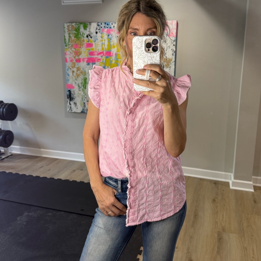 St. John's Bay Pink Ruffle Sleeve Blouse